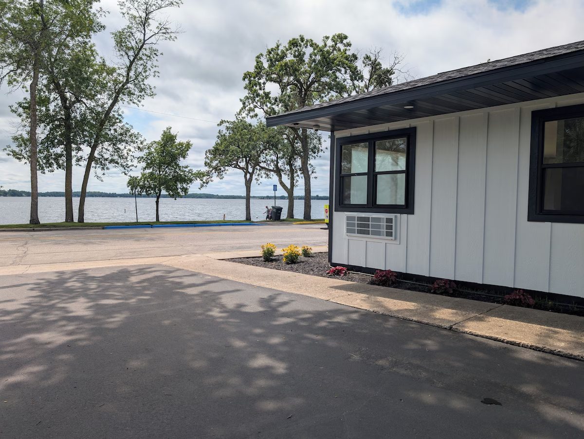 Detroit Lake seen across the street from the hotel's front corner